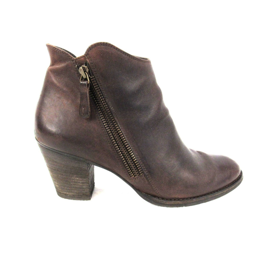 Paul Green Brown Leather Aubrey Double Zip Heeled Ankle Boots US SZ 10